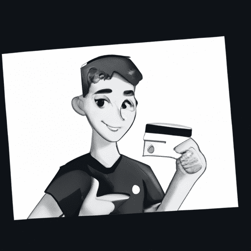 תמונה בשחור לבן של אדם מחזיק כרטיס אשראי, מחייך בביטחון.